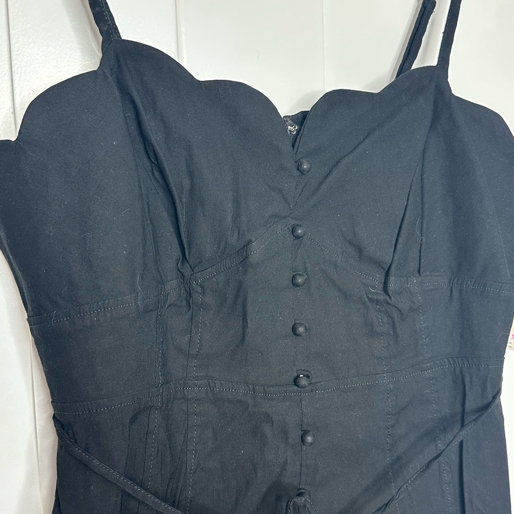 Anthropologie Slim Scalloped Front Slit Corset Midi Dress 14 Black whimsigoth - Picture 10 of 16